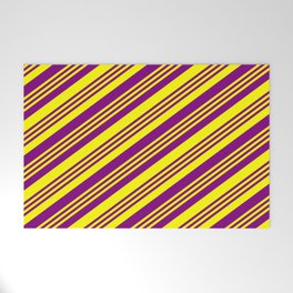 [ Thumbnail: Purple and Yellow Colored Lined Pattern Welcome Mat ]