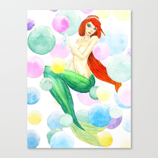 mermaid with colorful bubbles Canvas Print