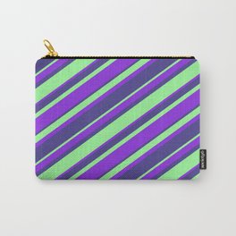 [ Thumbnail: Purple, Dark Slate Blue & Green Colored Striped/Lined Pattern Carry-All Pouch ]