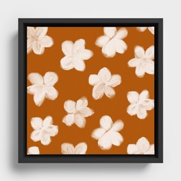 Retro 60s 70s Flowers over Neutral Earthy Brown Framed Canvas