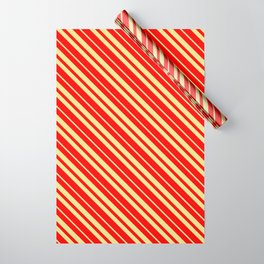 [ Thumbnail: Red & Tan Colored Stripes Pattern Wrapping Paper ]