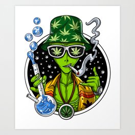 Alien Smoking Weed Art Print