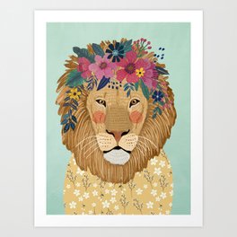 Lion with flowers Art Print