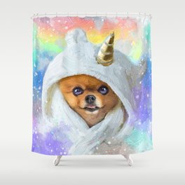 Pom Shower Curtain | Pom, Puppy, Unicorn, Pet, Painting, Cute, Cutie, Rainbow, Pomeranian, Dog 