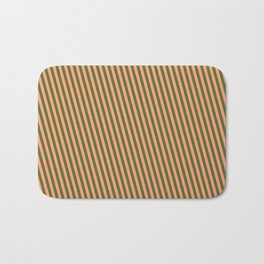 [ Thumbnail: Light Salmon and Dark Olive Green Colored Lines Pattern Bath Mat ]