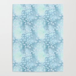 Blue Batik Leaves Pattern Poster