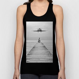 Steady As She Goes 6; aircraft coming in for an island landing female in bikini black and white photography - photographs - photograph Tank Top | Keywest, Extreme, Hawaii, Daredevils, Photographs, Aircraft, Photo, Flying, Jets, Stunts 