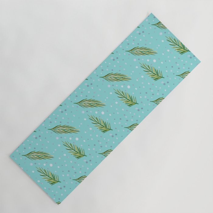 Christmas Pattern Floral Turquoise Leaf Feather Yoga Mat