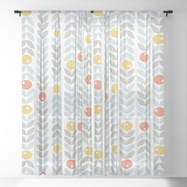 Mid Century Modern Retro Leaf and Circle Pattern Sheer Curtain