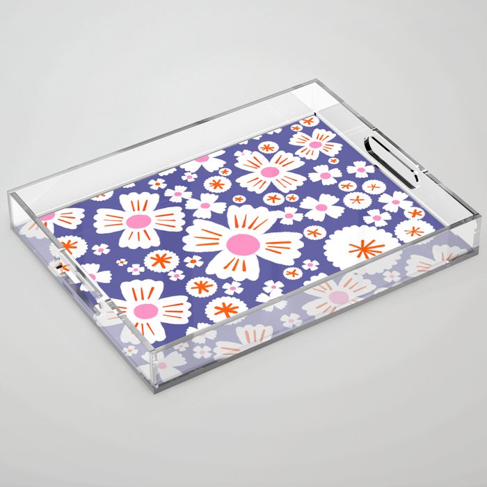 Modern Retro Periwinkle Daisies With Pink Acrylic Tray