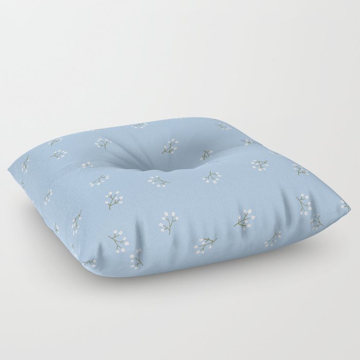 Rowan Branches Seamless Pattern on Pale Blue Background Floor Pillow