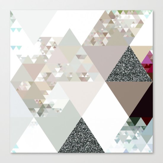Triangles in glittering graphite quartz - Grey glitter triangle pattern Canvas Print