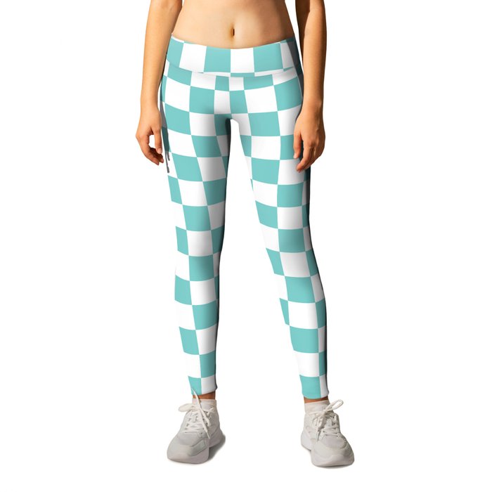 Aqua Checkerboard Pattern Leggings by CoolFunAwesomeTime | Society6