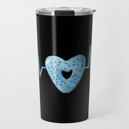 Heartbeat with cute blue heart shaped donut illustration Travel Mug