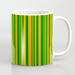[ Thumbnail: Orange and Green Colored Stripes Pattern Coffee Mug ]