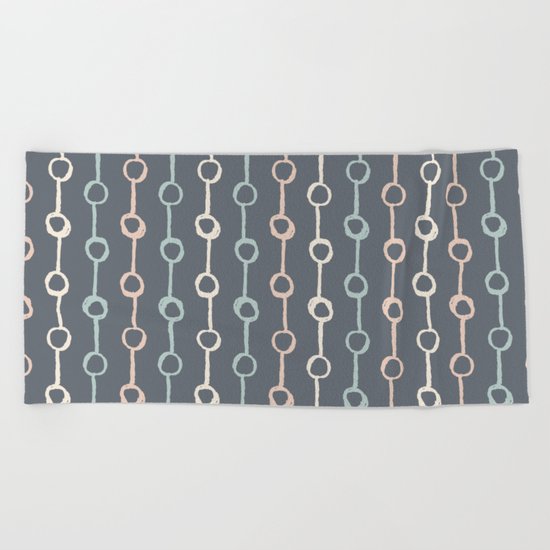 Polka Dot Stripe Pink Cream Green on Gray Beach Towel