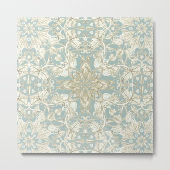 Soft Sage & Cream hand drawn floral pattern Metal Print