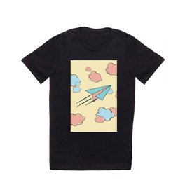 paper airplane in blue pink clouds T Shirt