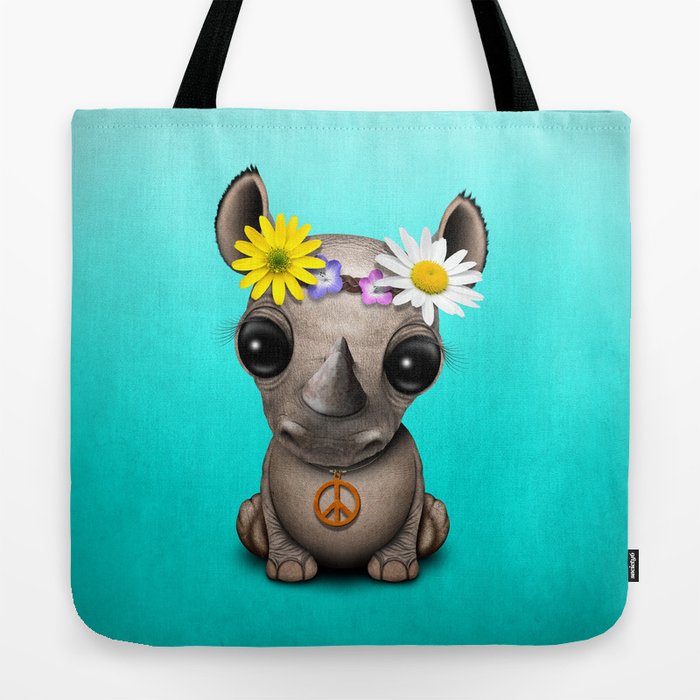 Cute Baby Rhino Hippie Tote Bag by Jeff Bartels Society6
