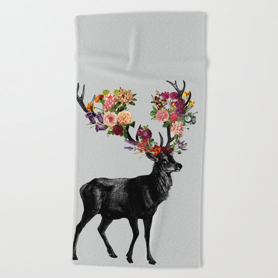 Spring Itself Deer Floral Beach Towel