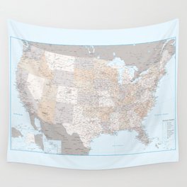 High detail map of the Usa with roads, Keane - ORDER PRINTS IN SIZE XL (small labels) Wall Tapestry