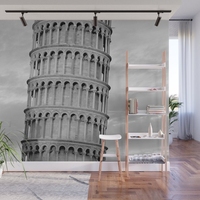 Leaning Tower of Pisa architecture attraction Italian Italy Landmark black and white photograph - photography - photographs wall decor Wall Mural