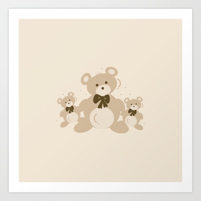 Teddy Bears Triplet - Beige Art Print