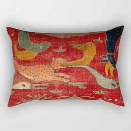 Animal Grotesques Mughal Carpet Fragment Digital Painting Rectangular Pillow