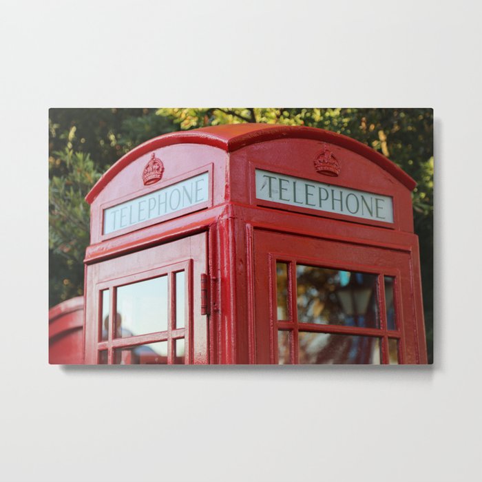 Red British Telephone Kiosk, Red Phone Box in London Metal Print