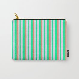 [ Thumbnail: Dark Salmon, Green & Lavender Colored Striped/Lined Pattern Carry-All Pouch ]