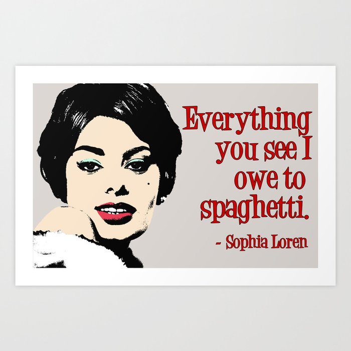 Sophia Loren (red text, grey background) Art Print