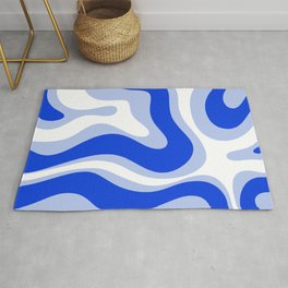 Modern Liquid Swirl Abstract Pattern Square Royal Blue, Light Blue, White Rug