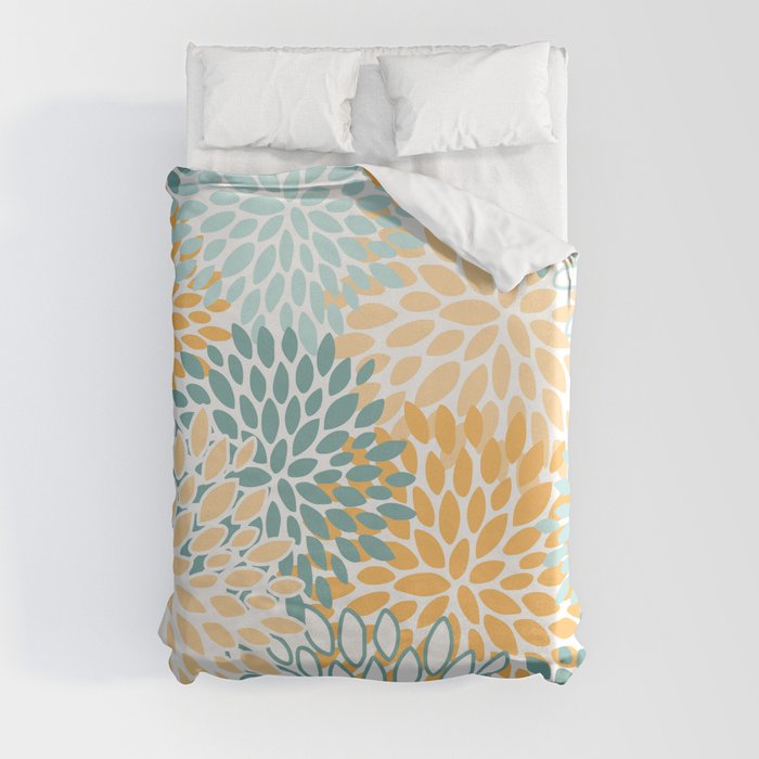 Modern, Floral Prints, Green and Yellow Duvet Cover