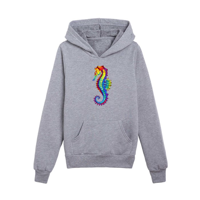 Rainbow Polygonal Seahorse Kids Pullover Hoodie