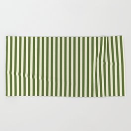 [ Thumbnail: Beige and Dark Olive Green Colored Pattern of Stripes Beach Towel ]
