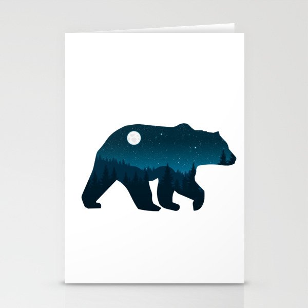 Night Forest Bear Stationery Cards