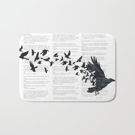 Vintage Style Print with Poem Text Edgar Alan Poe: Edgar Alan Crow Bath Mat | Birds, Graphicdesign, Ravens, Popart, Crows, Poetry, Digital, Edgaralanpoe, Murder, Black and White 