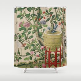 Antique 18th Century Chinoiserie Camellia Fruit Garden Shower Curtain