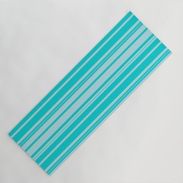 [ Thumbnail: Dark Turquoise and Powder Blue Colored Striped Pattern Yoga Mat ]
