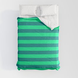 [ Thumbnail: Dark Cyan & Green Striped/Lined Pattern Comforter ]