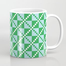 Woven geometric pattern in green, aqua, and white Coffee Mug