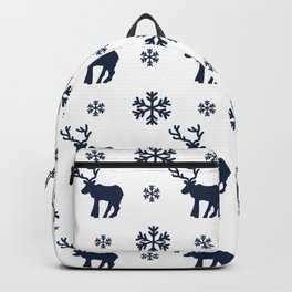 Christmas Pattern White Navy Blue Snowflake Deer Backpack