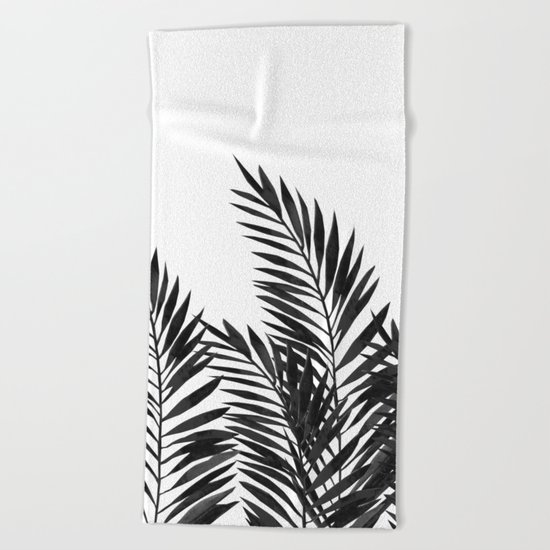 Palm Leaves Black Beach Towel