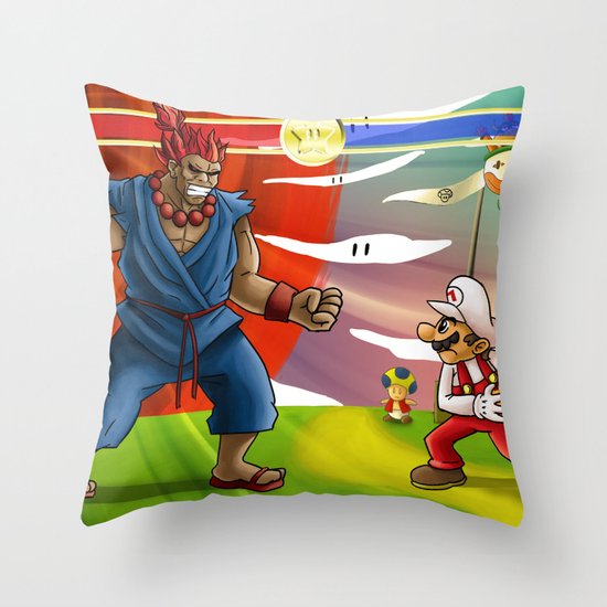 Mario VS. Akuma Throw Pillow