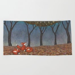 sleepy foxes Beach Towel