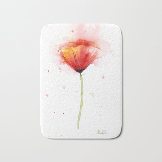 Red Poppy Flower Watercolor Abstract Poppies Floral Bath Mat