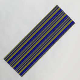 [ Thumbnail: Green & Dark Blue Colored Striped/Lined Pattern Yoga Mat ]