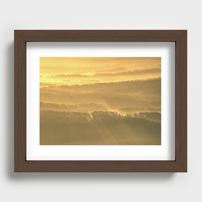 Golden Mist Valley - Hills & Mountain Range Rural Landscape Photography Recessed Framed Print