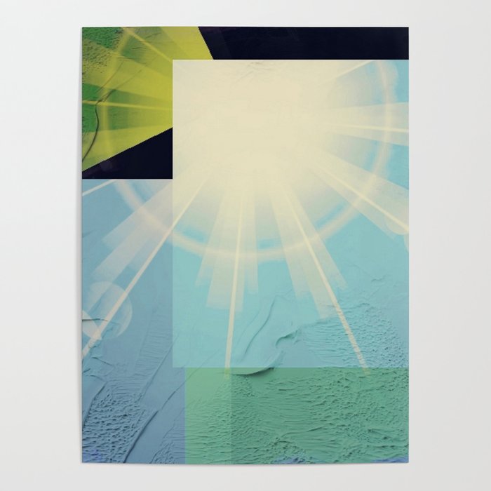 Bold Sunshine Color Blocks Sky Blue Aqua Green Poster