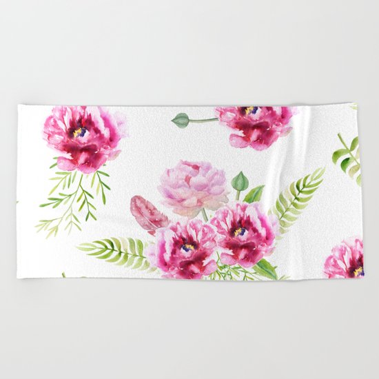Wild Flowers Pink and Green Beach Towel
